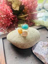 Load image into Gallery viewer, 18ct Gold Plated Gemstone Statement Ring, Amazonite, Rose Quartz, Red Aventurine Adjustable Crystal Ring (Copy)