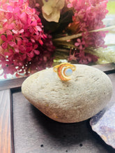 Load image into Gallery viewer, 18ct Gold Plated Opal Crescent Moon Adjustable Ring