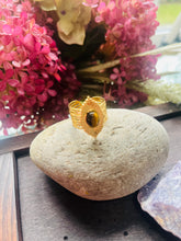 Load image into Gallery viewer, 18ct Gold Plated Tiger's Eye Leaf Adjustable ring