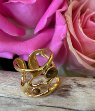 Load image into Gallery viewer, 18ct Gold Plated Adjustable Tiger's Eye Cage Ring