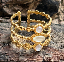 Load image into Gallery viewer, 18ct Gold Plated Mother of Pearl Triple Band Adjustable Ring