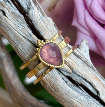 Load image into Gallery viewer, 18ct Gold Plated Amethyst Triple Band Adjustable Ring