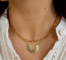 Load image into Gallery viewer, 18ct Gold Plated Sunburst Pendant Double Chain Necklace