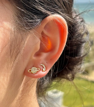 Load image into Gallery viewer, 14ct Gold Plated Cubic Zirconia Mismatched Planet Earrings
