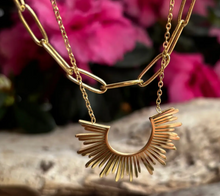 Load image into Gallery viewer, 18ct Gold Plated Sunburst Pendant Double Chain Necklace