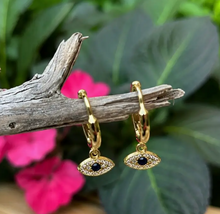 Load image into Gallery viewer, Evil Eye Huggie Earrings Gold Plated