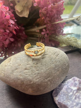 Load image into Gallery viewer, 18ct Gold Plated Amazonite Double Band Adjustable Ring
