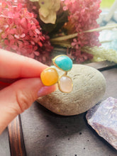 Load image into Gallery viewer, 18ct Gold Plated Gemstone Statement Ring, Amazonite, Rose Quartz, Red Aventurine Adjustable Crystal Ring (Copy)
