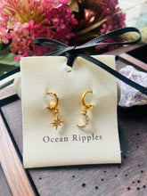 Load image into Gallery viewer, 14ct Gold Plated Mismatched Cubic Zirconia Star and Moon Huggie Earrings
