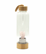 Load image into Gallery viewer, Crystal Infused Glass Water Bottle - Rejuvenating Rose Quartz - Angel
