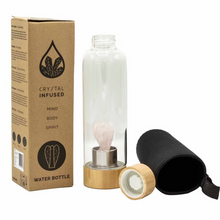 Load image into Gallery viewer, Crystal Infused Glass Water Bottle - Rejuvenating Rose Quartz - Angel
