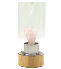 Load image into Gallery viewer, Crystal Infused Glass Water Bottle - Rejuvenating Rose Quartz - Angel
