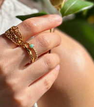 Load image into Gallery viewer, 18ct Gold Plated Amazonite Double Band Adjustable Ring
