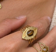 Load image into Gallery viewer, 18ct Gold Plated Tiger's Eye Leaf Adjustable ring
