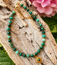 Load image into Gallery viewer, 18ct Gold Plated African Turquoise Beaded Bracelet

