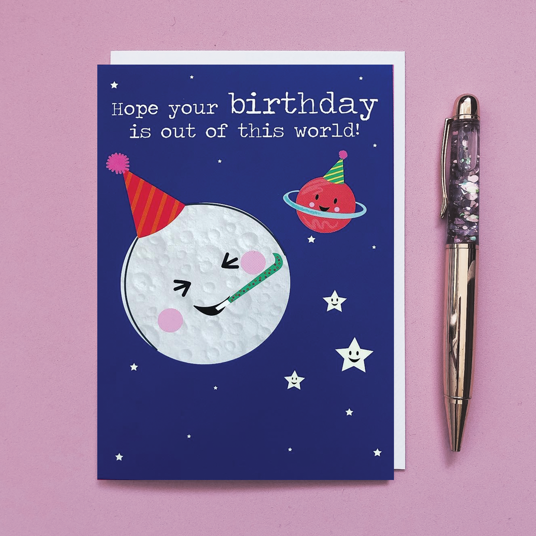 Out of this world card Moon birthday card