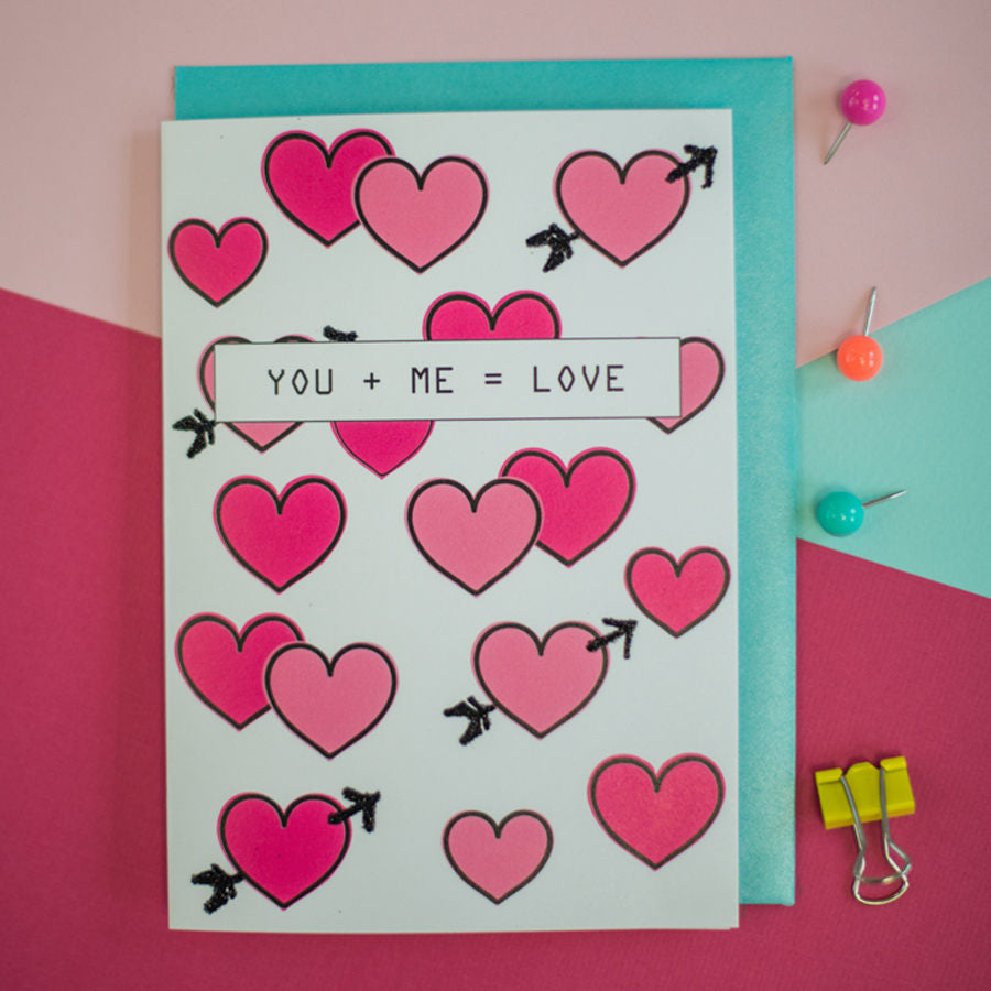 You + Me = love card