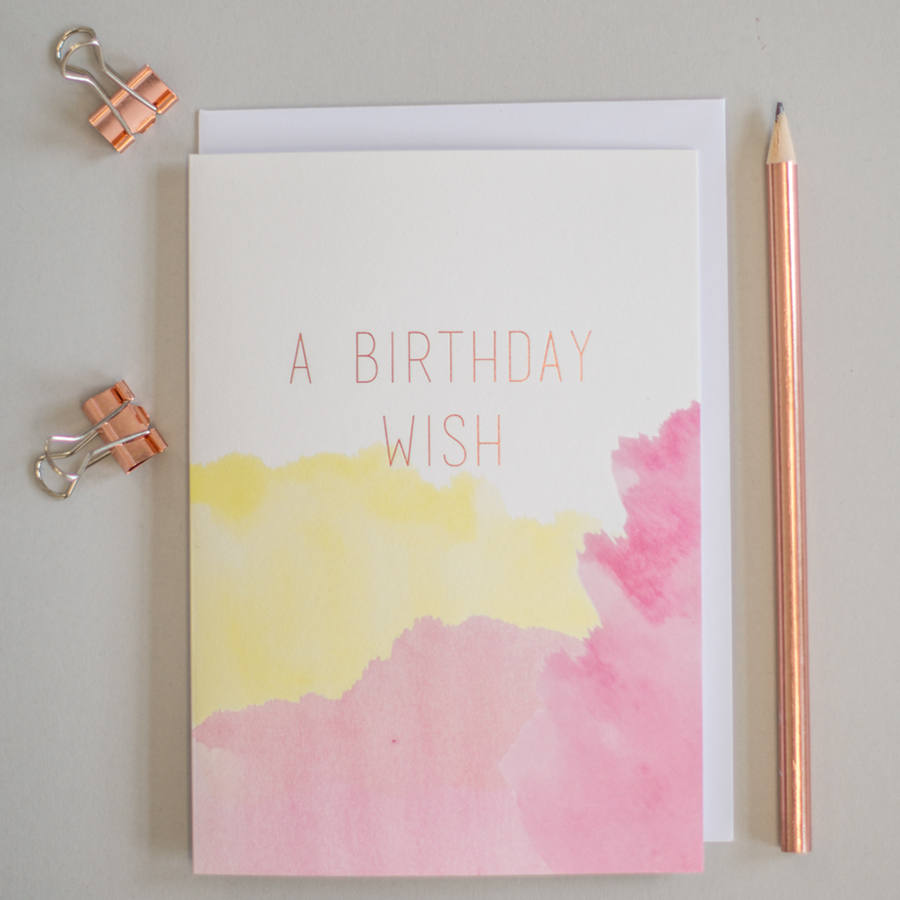 A birthday wish card rose gold foil