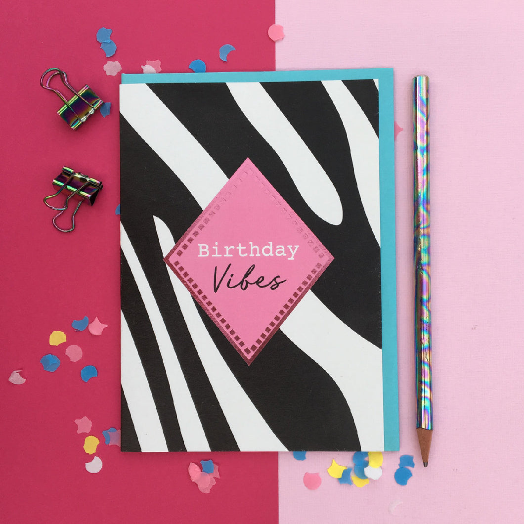Birthday vibes pink foil card