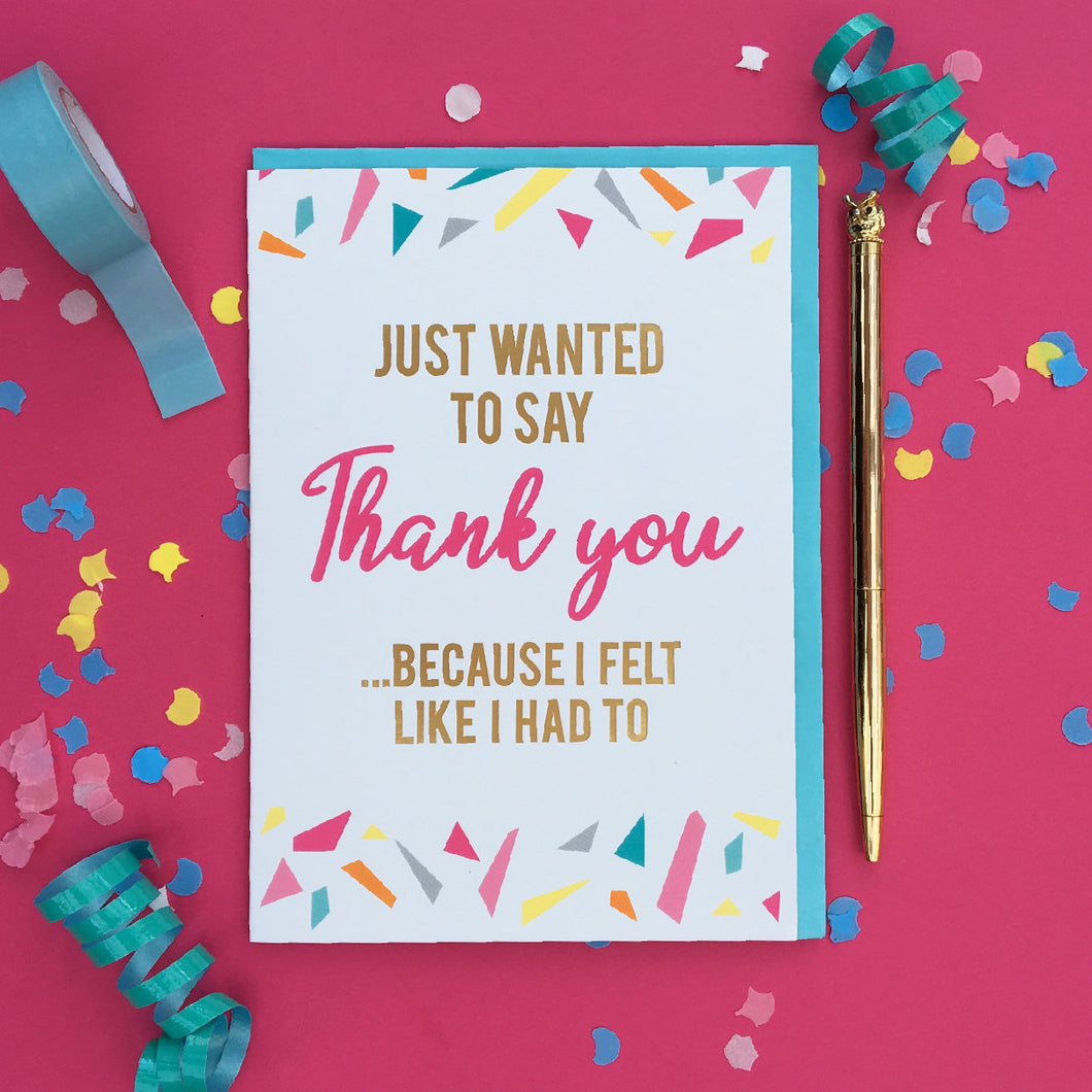 Funny thank you gold foil card.