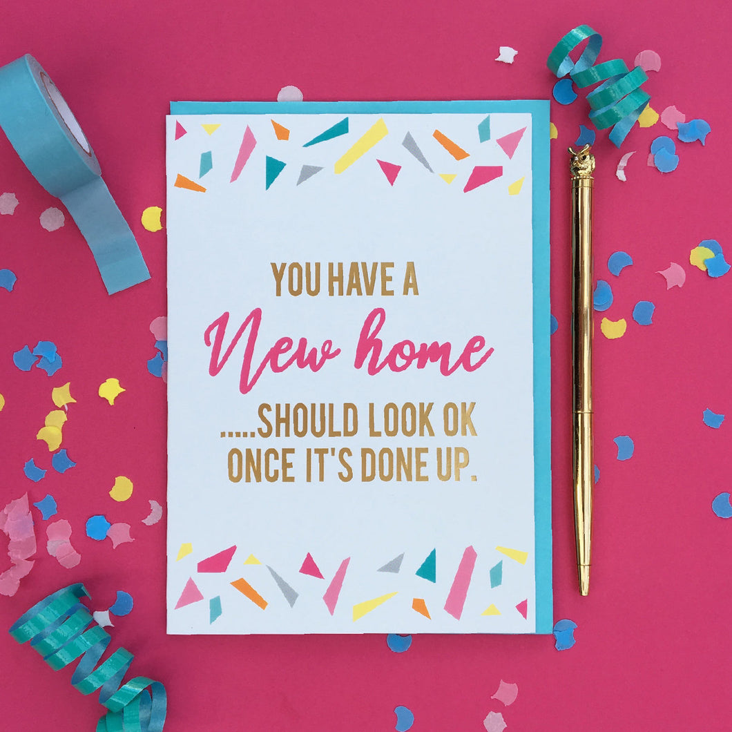 Funny new home gold foil card